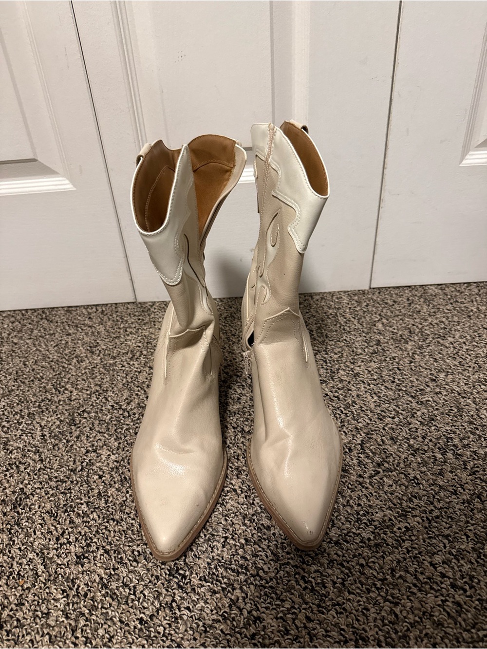 Target Cream Western Pointed Toe Ankle Boots
